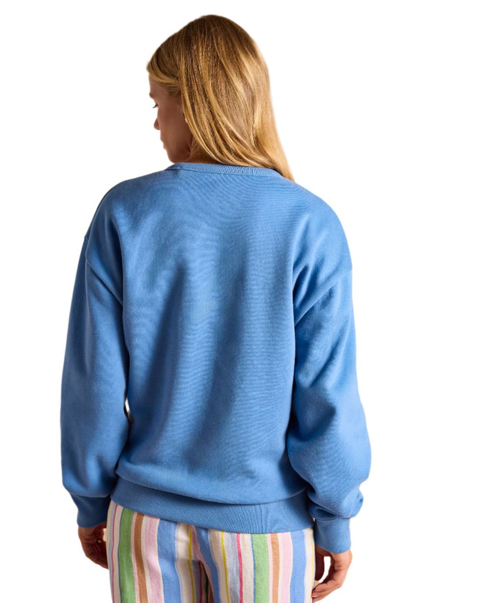 Blue coloured Joules Womens Graphic Crew Neck Sweatshirt on white background #colour_blue