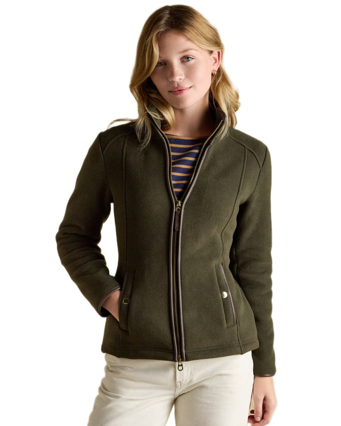 Green Coloured Joules Womens Heritage Full Zip Through Fleece on white background #colour_green