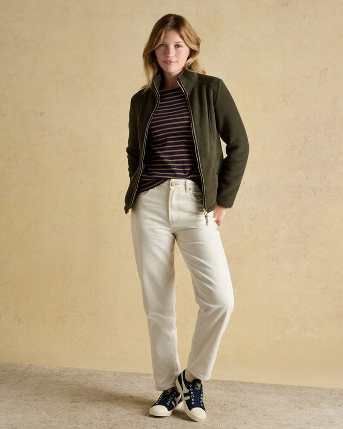 Green Coloured Joules Womens Heritage Full Zip Through Fleece on wall background #colour_green