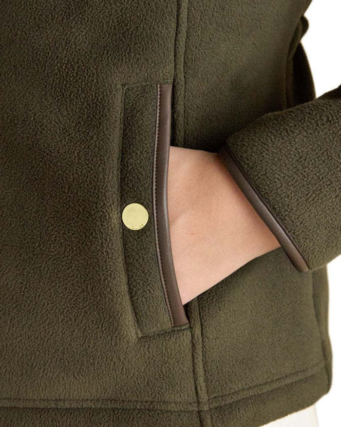 Green Coloured Joules Womens Heritage Full Zip Through Fleece on white background #colour_green