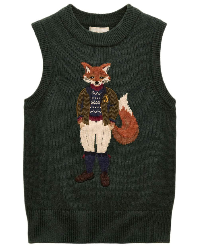 Green Coloured Joules Womens Jonty Intarsia Cotton Rich Knitted Vest on white background #colour_green