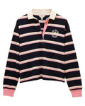 Navy Pink coloured Joules Womens Lara Long Sleeve Top on white background #colour_navy-pink