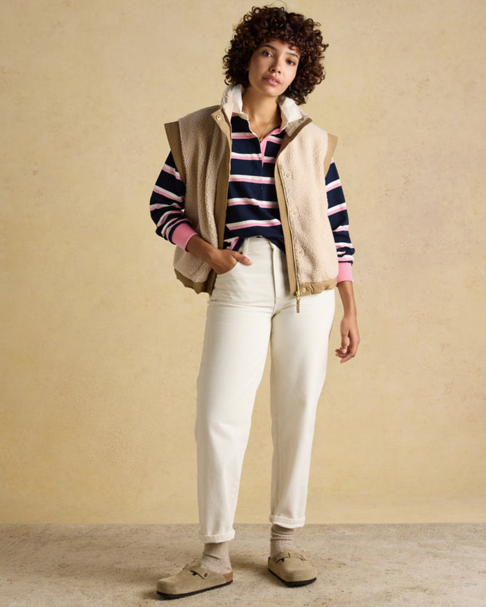 Navy Pink coloured Joules Womens Lara Long Sleeve Top on wall background #colour_navy-pink