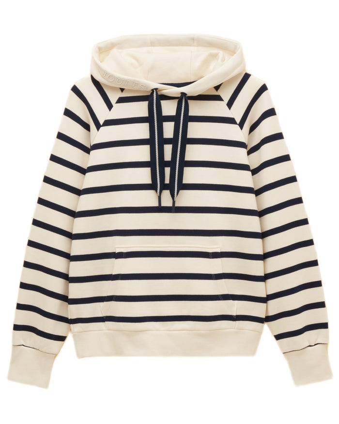 Cream Navy Stripe coloured Joules Womens Milbourne Hoodie on white background #colour_cream-navy-stripe
