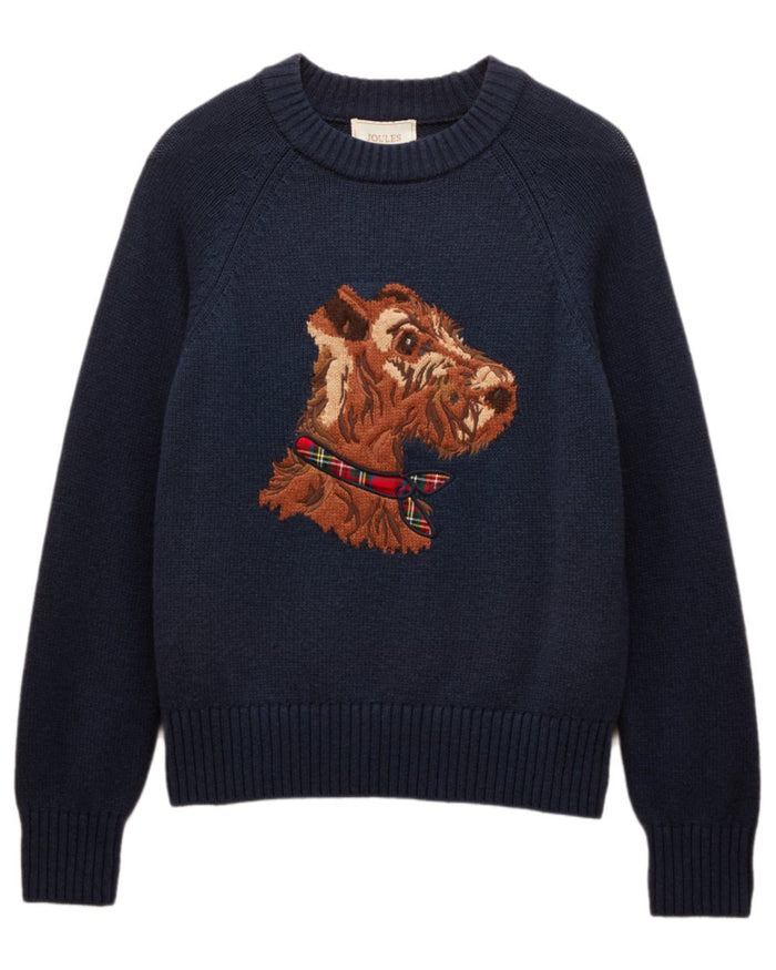 Navy Coloured Joules Womens Monty Dog Jumper on white background #colour_navy