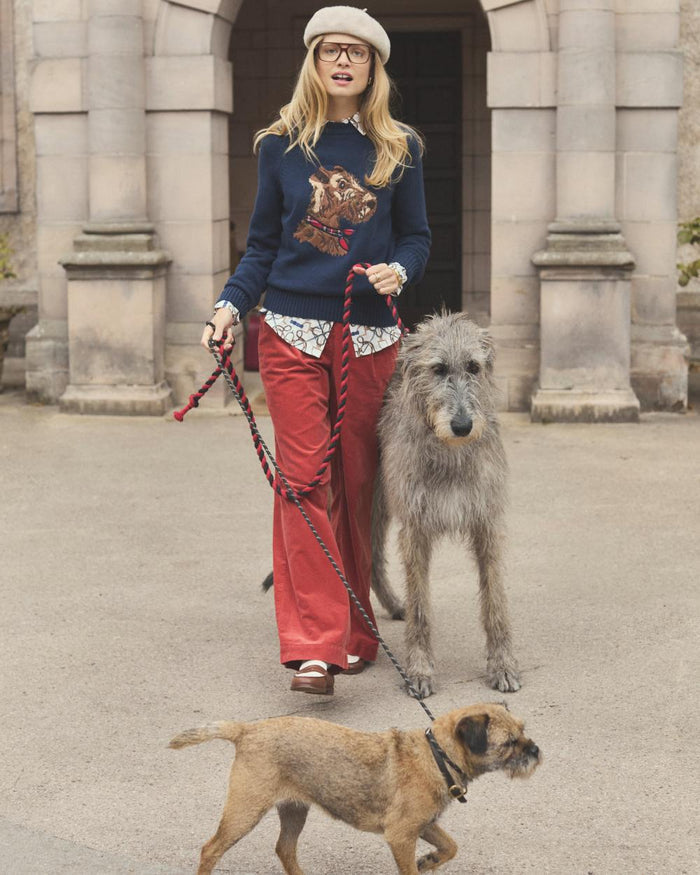 Navy Coloured Joules Womens Monty Dog Jumper on outdoor background #colour_navy