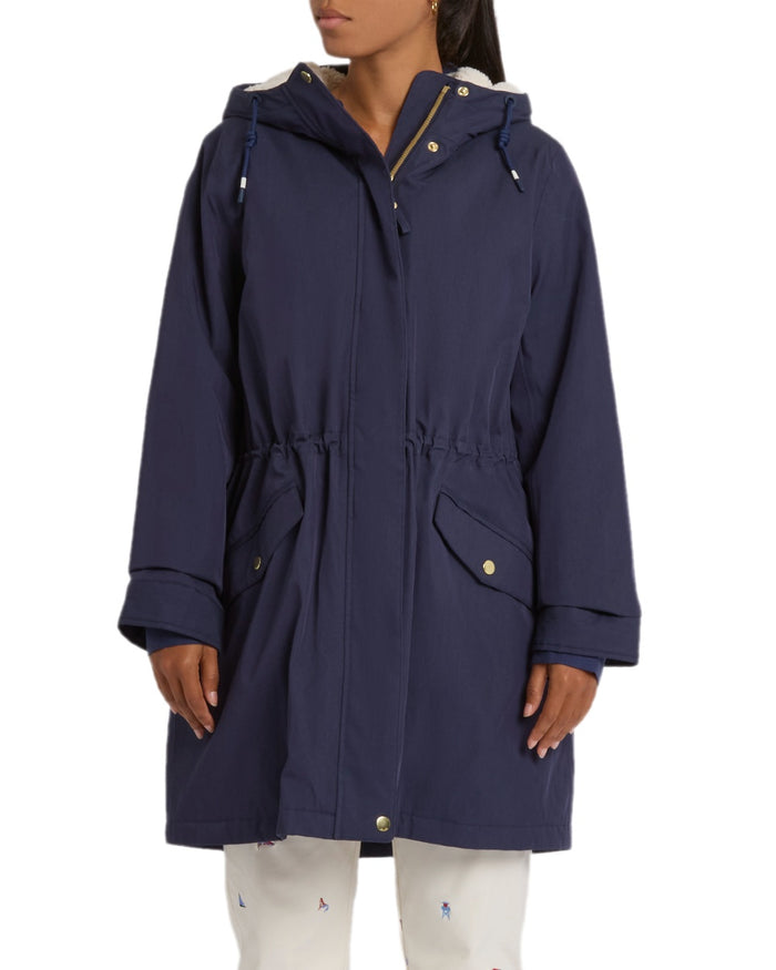 Navy Coloured Joules Womens Portwell Cosy Fleece Lined Waterproof Mac on white background #colour_navy