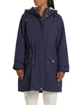 Navy Coloured Joules Womens Portwell Cosy Fleece Lined Waterproof Mac on white background #colour_navy