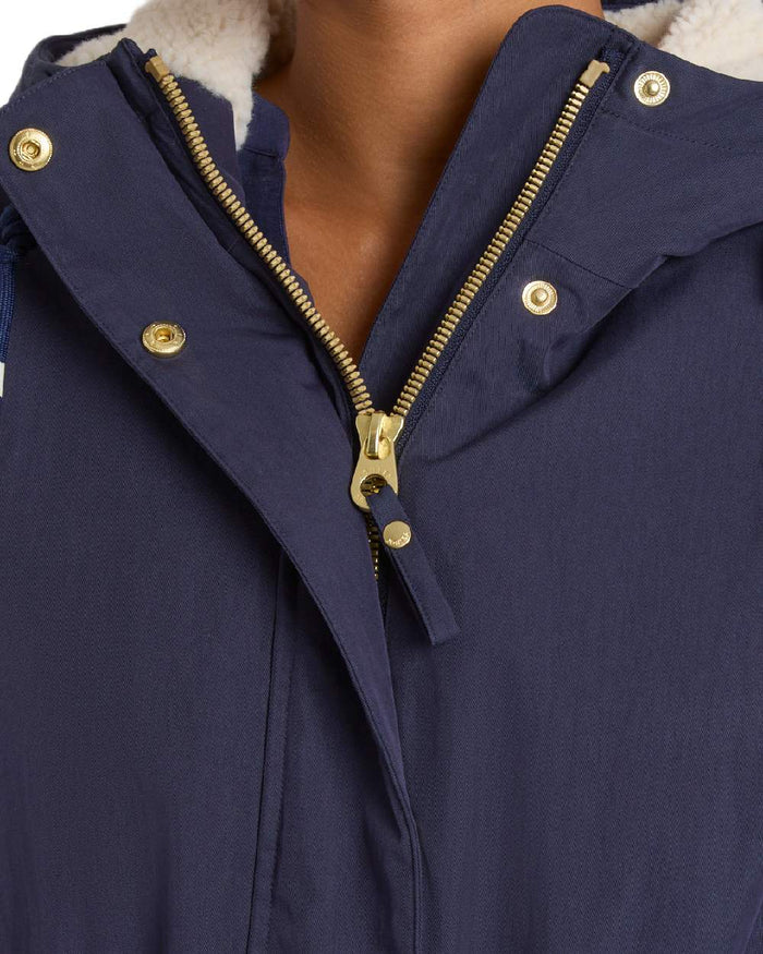 Navy Coloured Joules Womens Portwell Cosy Fleece Lined Waterproof Mac on white background #colour_navy