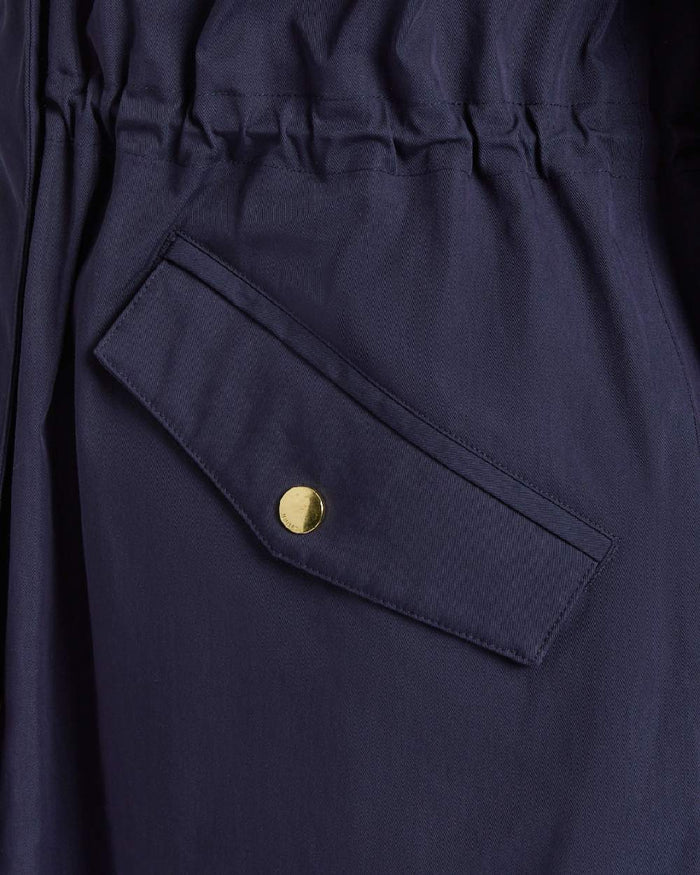 Navy Coloured Joules Womens Portwell Cosy Fleece Lined Waterproof Mac on white background #colour_navy