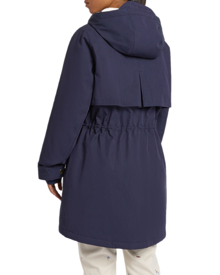Navy Coloured Joules Womens Portwell Cosy Fleece Lined Waterproof Mac on white background #colour_navy