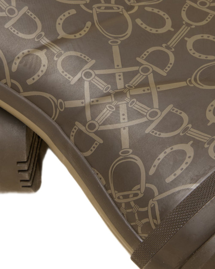Brown Coloured Joules Womens Printed Wellingtons on white background #colour_brown