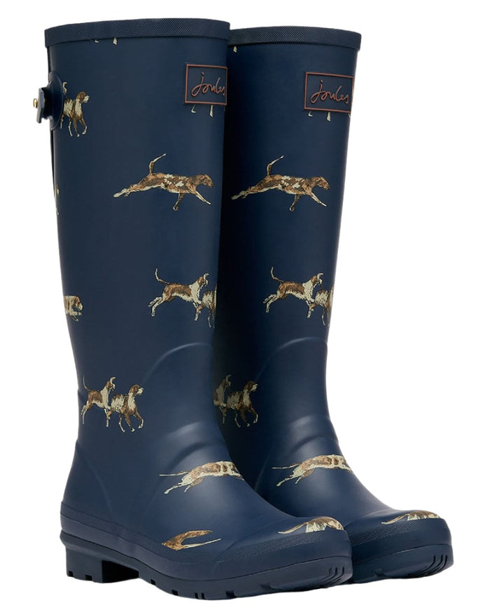 Navy Blue Dog Print Coloured Joules Printed Wellies On A White Background #colour_navy-blue-dog-print