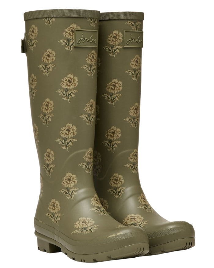 Green Floral Coloured Joules Printed Wellies On A White Background #colour_green-floral