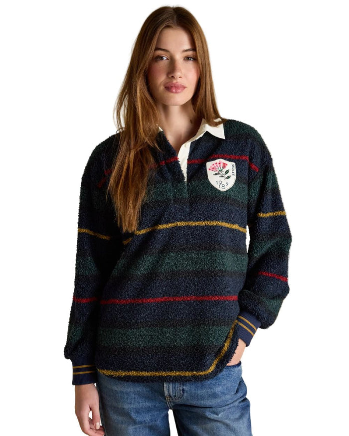 Navy Coloured Joules Womens Rugby Fleece Jacket on white background #colour_navy