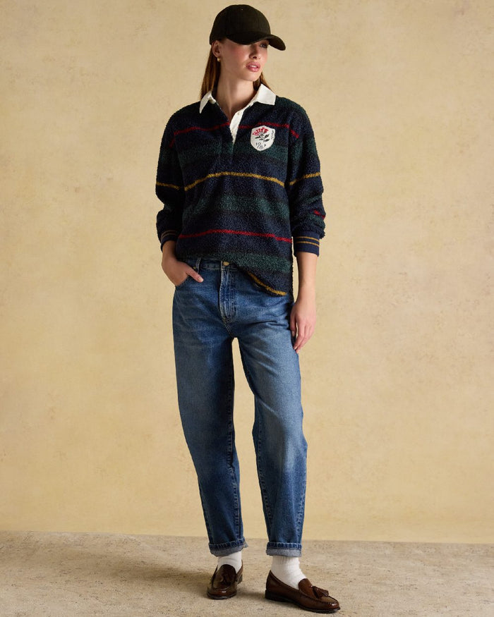 Navy Coloured Joules Womens Rugby Fleece Jacket on studio background #colour_navy