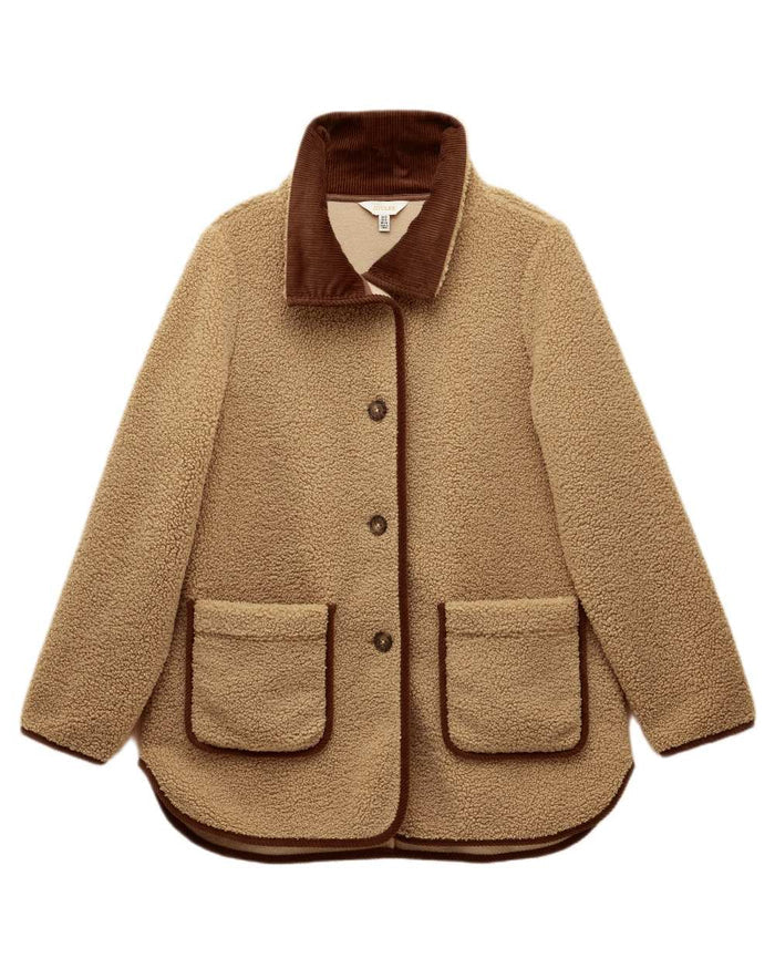 Neutral Coloured Joules Womens Button Through Sadie Longline Fleece on white background #colour_neutral