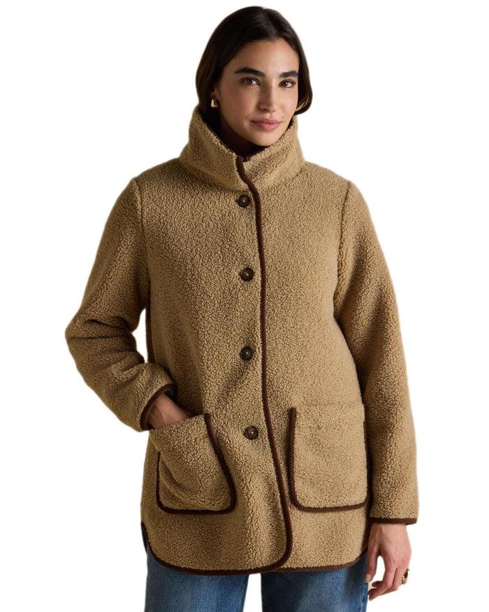 Neutral Coloured Joules Womens Button Through Sadie Longline Fleece on white background #colour_neutral