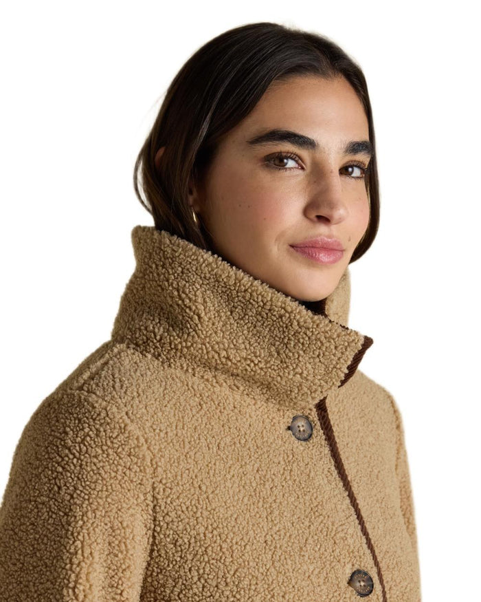 Neutral Coloured Joules Womens Button Through Sadie Longline Fleece on white background #colour_neutral