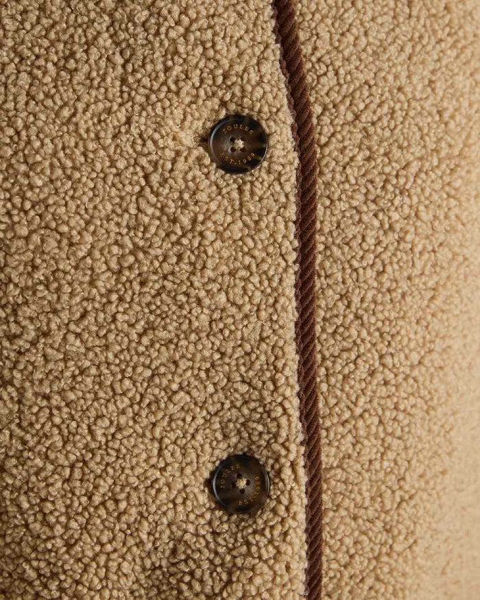 Neutral Coloured Joules Womens Button Through Sadie Longline Fleece on white background #colour_neutral