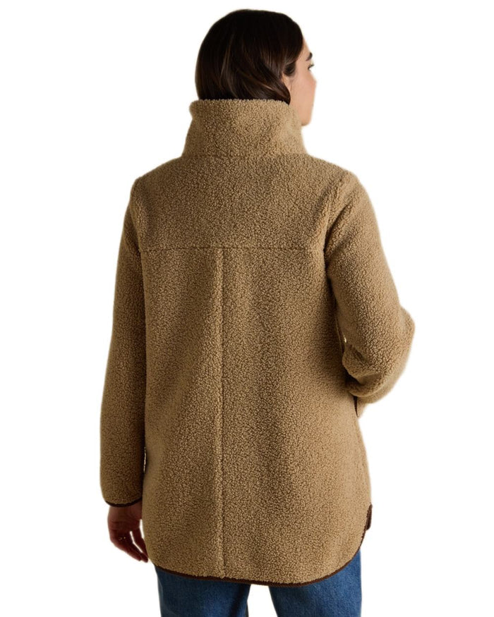 Neutral Coloured Joules Womens Button Through Sadie Longline Fleece on white background #colour_neutral