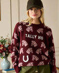 Red Coloured Joules Womens Tally Ho Intarsia Knitted Jumper on white background #colour_red