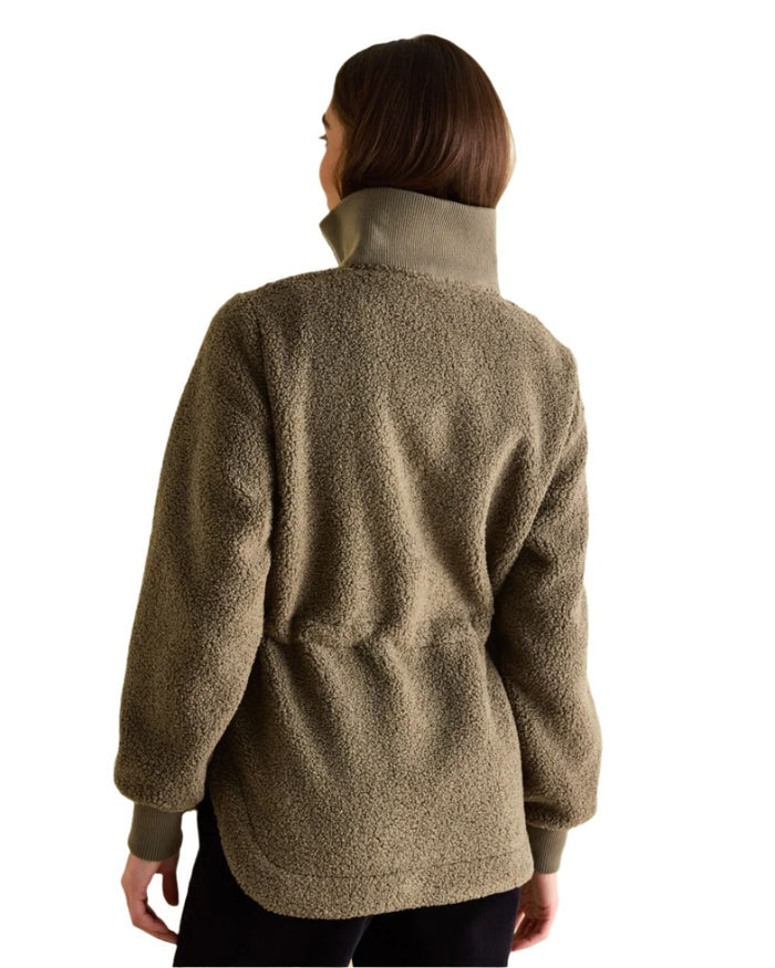 Khaki Green coloured Joules Womens Thurleston Borg Fleece Jacket on white Background #colour_khaki-green