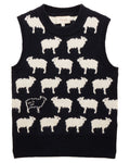 Navy coloured Joules Womens What The Flock Intarsia Knitted Vest on white background #colour_navy