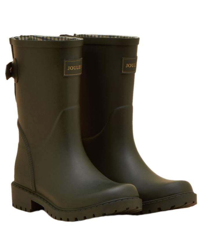Green Coloured Joules Womens Wistow Adjustable Mid Calf Wellies on white background #colour_green