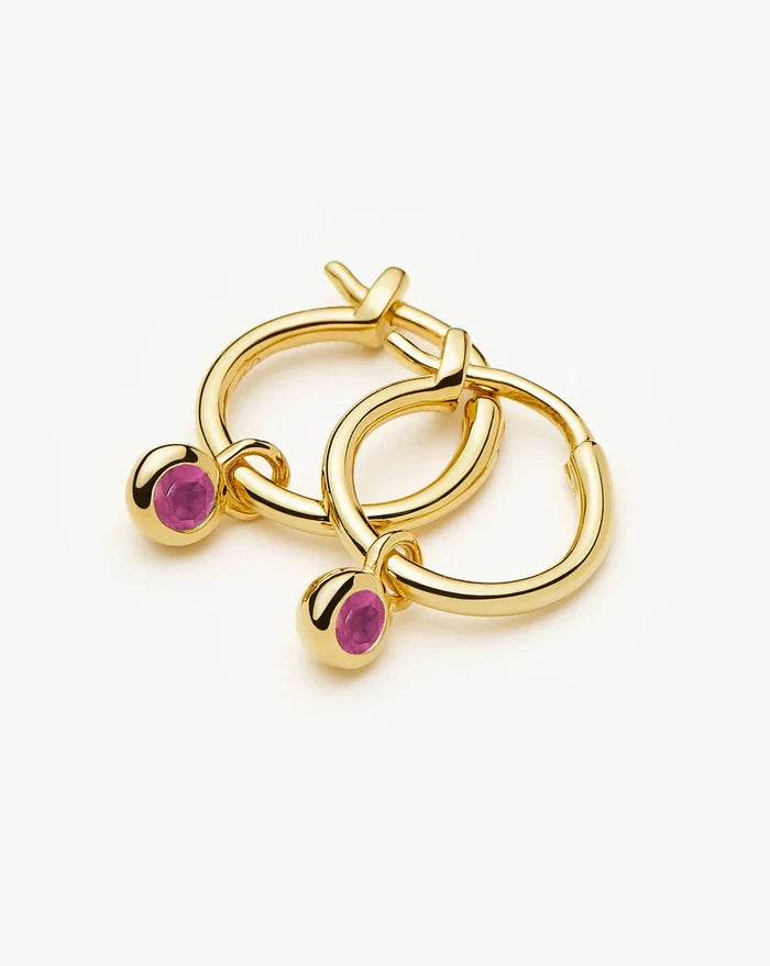 July Birthstone Mini Charm Hoop Earrings | 18ct Gold Vermeil/Glass Filled Ruby Earrings Missoma