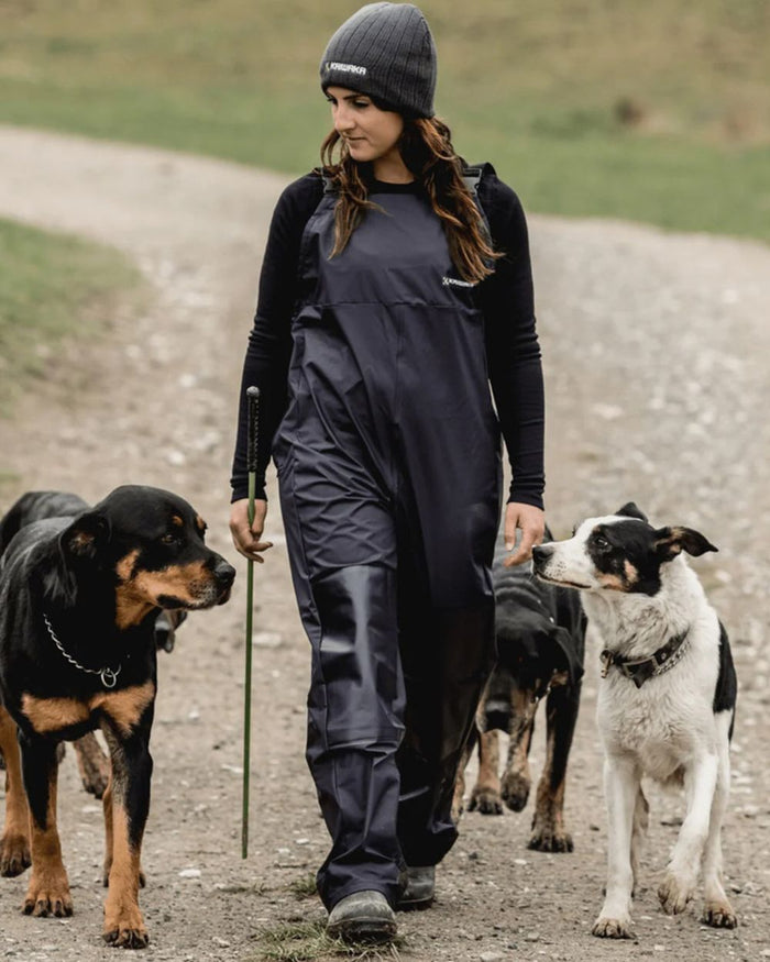 Navy coloured Kaiwaka Agtex Lady Of The Land Bib Overtrousers on outdoor background #colour_navy