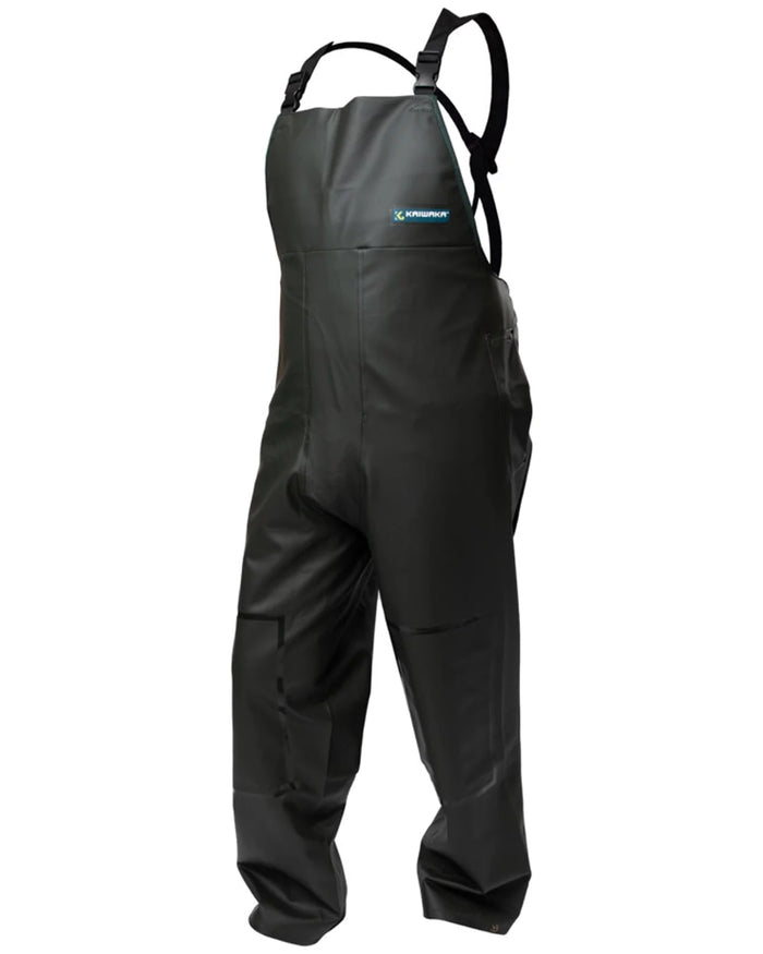Green coloured Kaiwaka Mens Dairytex Bib Overtrousers on white background #colour_green