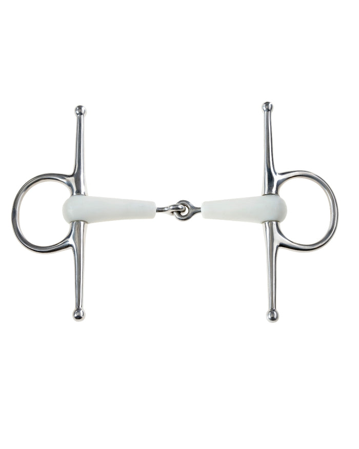 Ivory coloured Korsteel Flexi Jointed Full Cheek Snaffle Bit on white background #colour_ivory