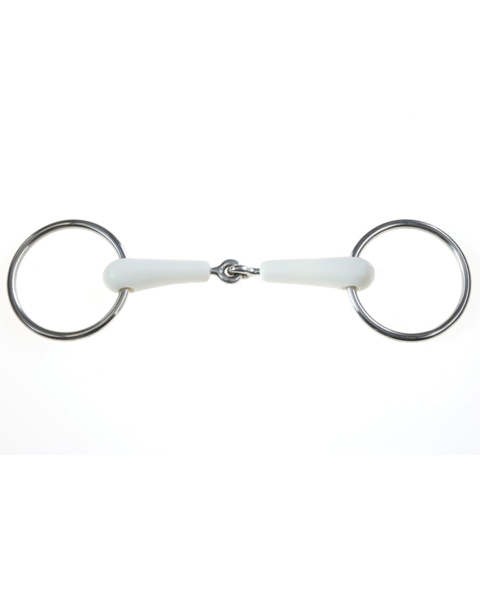 Ivory coloured Korsteel Flexi Loose Ring Snaffle Bit on white background #colour_ivory