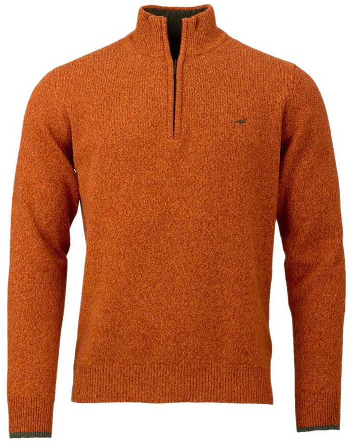 Terra Coloured Laksen Brompton Zip Neck Sweater on white background #colour_terra