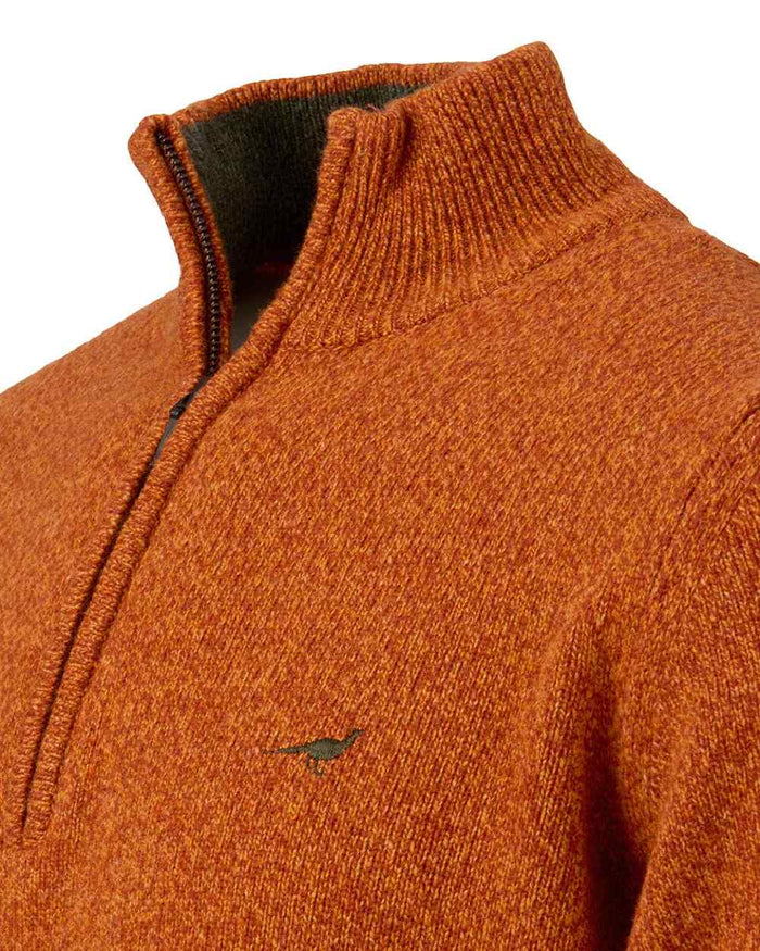 Terra Coloured Laksen Brompton Zip Neck Sweater on white background #colour_terra