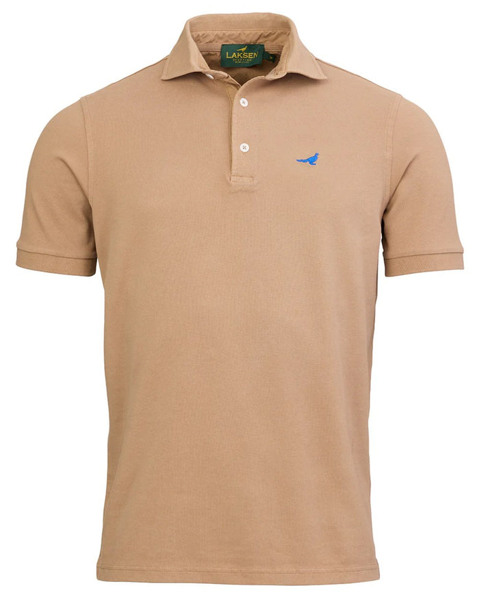 Camel coloured Laksen Mens Amalfi Polo T-Shirt on white background #colour_camel