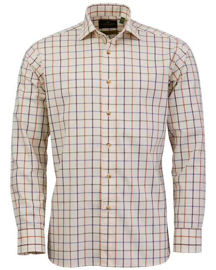 Olive Burnt Orange Bordeaux Corn Blue Coloured Laksen Mens Dawson Sporting Stretch Shirt on white background #colour_olive-burnt-orange-bordeaux-corn-blue