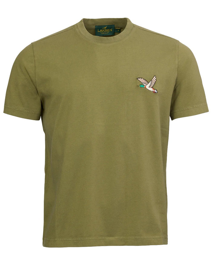 Olive coloured Laksen Mens Duck Cotton T-Shirt on white background #colour_olive