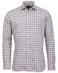 Corn Blue Bordeaux Coloured Laksen Mens Gable Brushed Organic Cotton Shirt on white background #colour_corn-blue-bordeaux