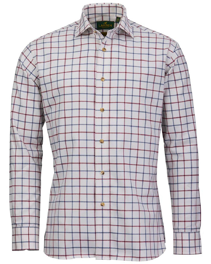 Corn Blue Bordeaux Coloured Laksen Mens Gable Brushed Organic Cotton Shirt on white background #colour_corn-blue-bordeaux