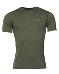Olive Coloured Laksen Mens Lomond V-neck Tee on white background #colour_olive