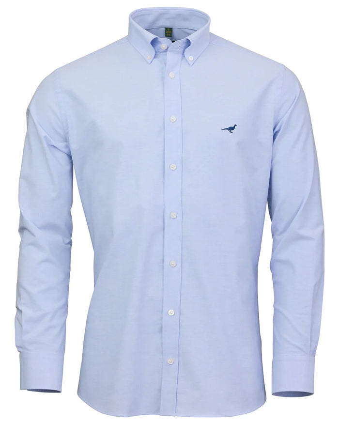Light Blue coloured Laksen Mens Oxford Stretch Shirt on white background #colour_light-blue