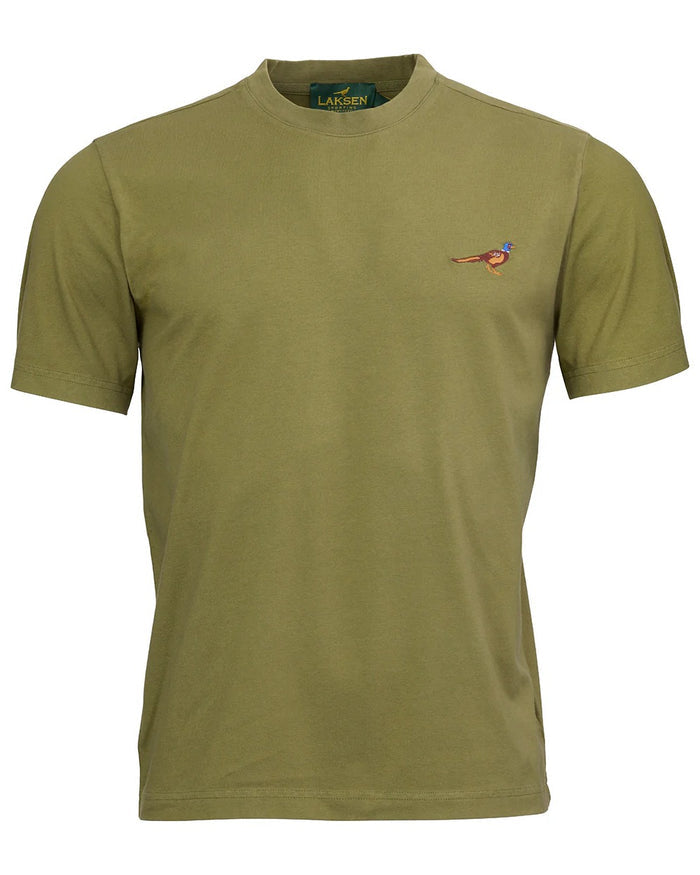 Olive coloured Laksen Mens Pheasant Cotton T-Shirt on white background #colour_olive