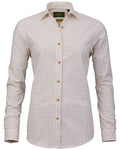 Burnt Orange Rum Coloured Laksen Womens Haley Cotton Wool Shirt on white background #colour_burnt-orange-rum