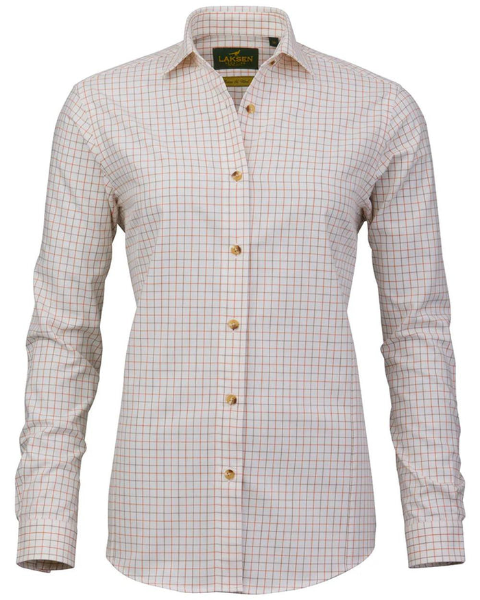 Burnt Orange Rum Coloured Laksen Womens Haley Cotton Wool Shirt on white background #colour_burnt-orange-rum