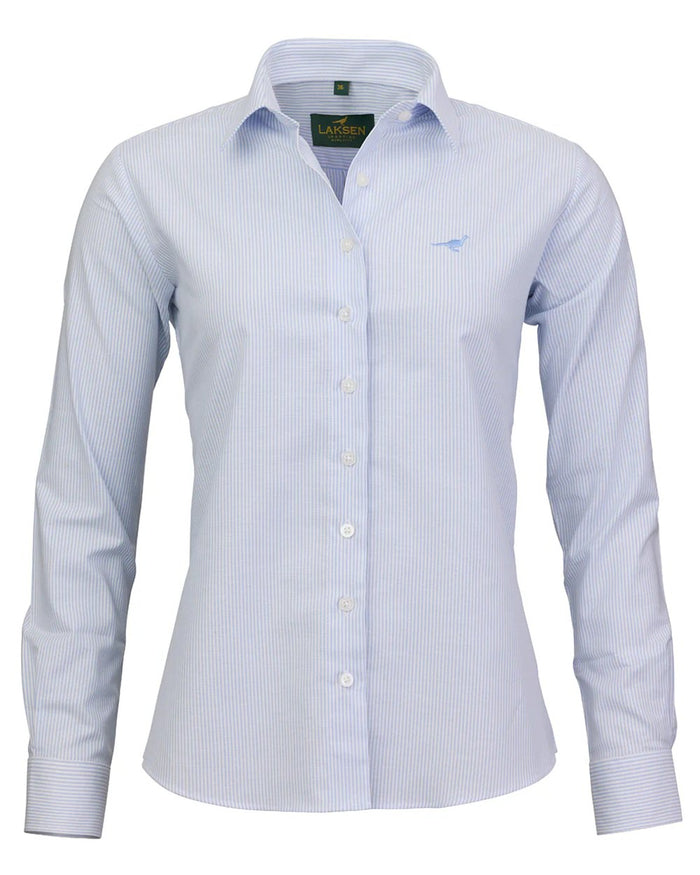 Light Blue coloured Laksen Womens Lady Pin Oxford Stretch Shirt on white background #colour_light-blue