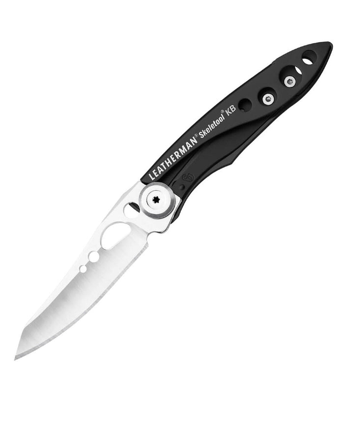 Black Stainless coloured Leatherman Skeletool KB Knife on white background #colour_black-stainless