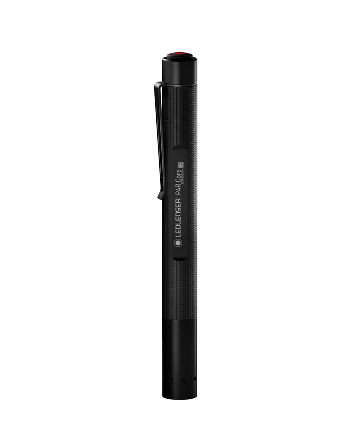 Black coloured Led Lenser P4R Core Rechargeable Torch on white background #colour_black