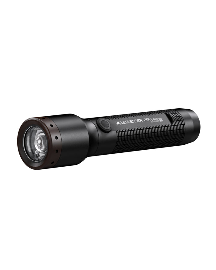 Black coloured Led Lenser P5R Core Rechargeable Torch on white background #colour_black